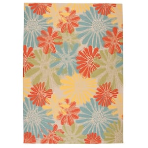 Home and Garden Daisies Ivory 8 ft. x 11 ft. Floral Contemporary Indoor/Outdoor Patio Area Rug