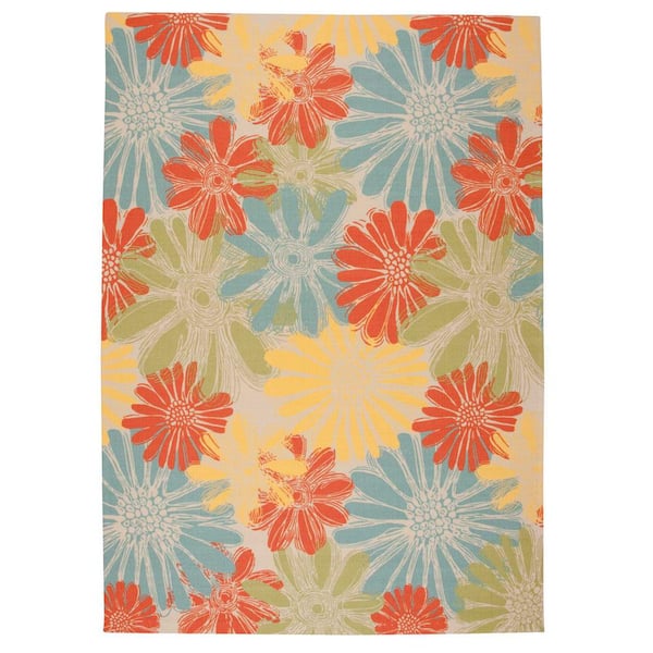 Nourison Home and Garden Daisies Ivory 8 ft. x 11 ft. Floral Contemporary Indoor/Outdoor Patio Area Rug