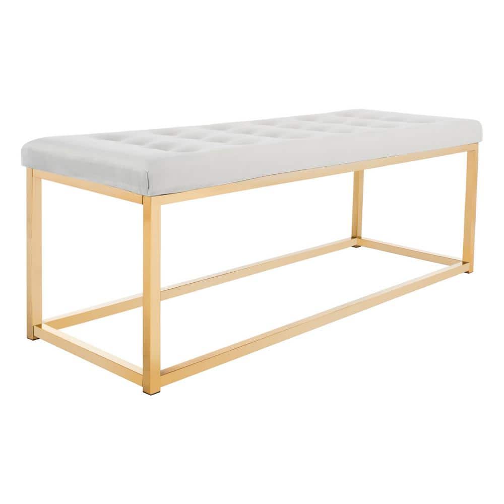 Reynolds Transitional 48" Grey Velvet Storage Bench with Brass Legs