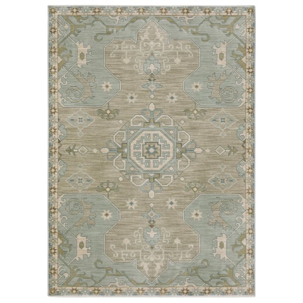 AVERLEY HOME Maco Gray/Blue 10 ft. x 13 ft. Floral Medallion Distressed Polypropylene Fringe-Edge Indoor Area Rug