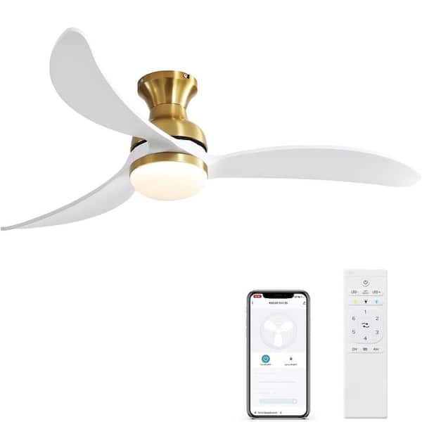 PUDO 52 in. Integrated LED Indoor Modern Gold Ceiling Fan with Lighting wich 3 Solid Wood Blades and 3 Color Dimmable