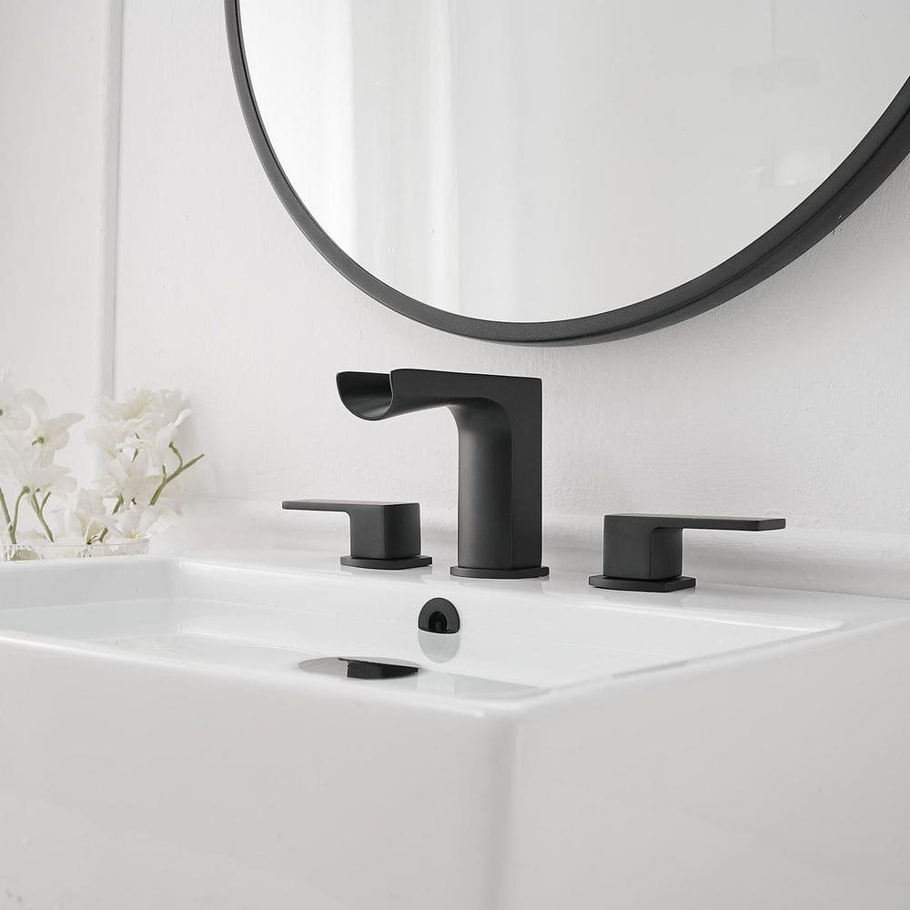 Matte Black Stainless Steel Waterfall Double-Handle Faucet Set