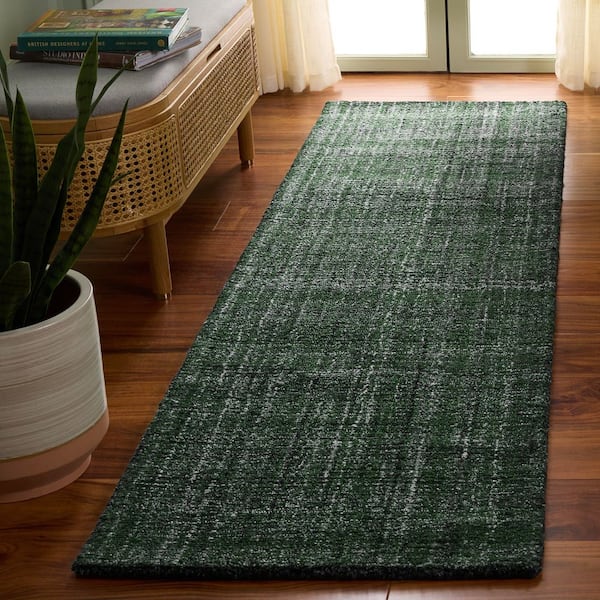Abstract 2 ft. x 8 ft. Dark Green Classic Marle Runner Rug