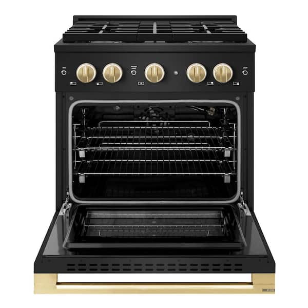 Autograph 30 in. 4.2 cu. ft. Marino Freestanding Gas Range with 4 Burners in Black Stainless Steel and Gold Accents