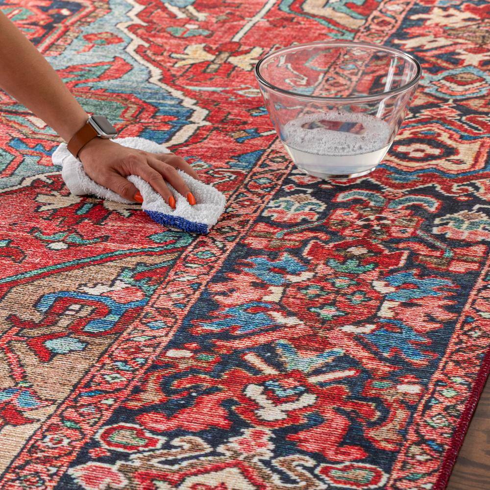 Bright Red Rectangular Synthetic Vintage Area Rug