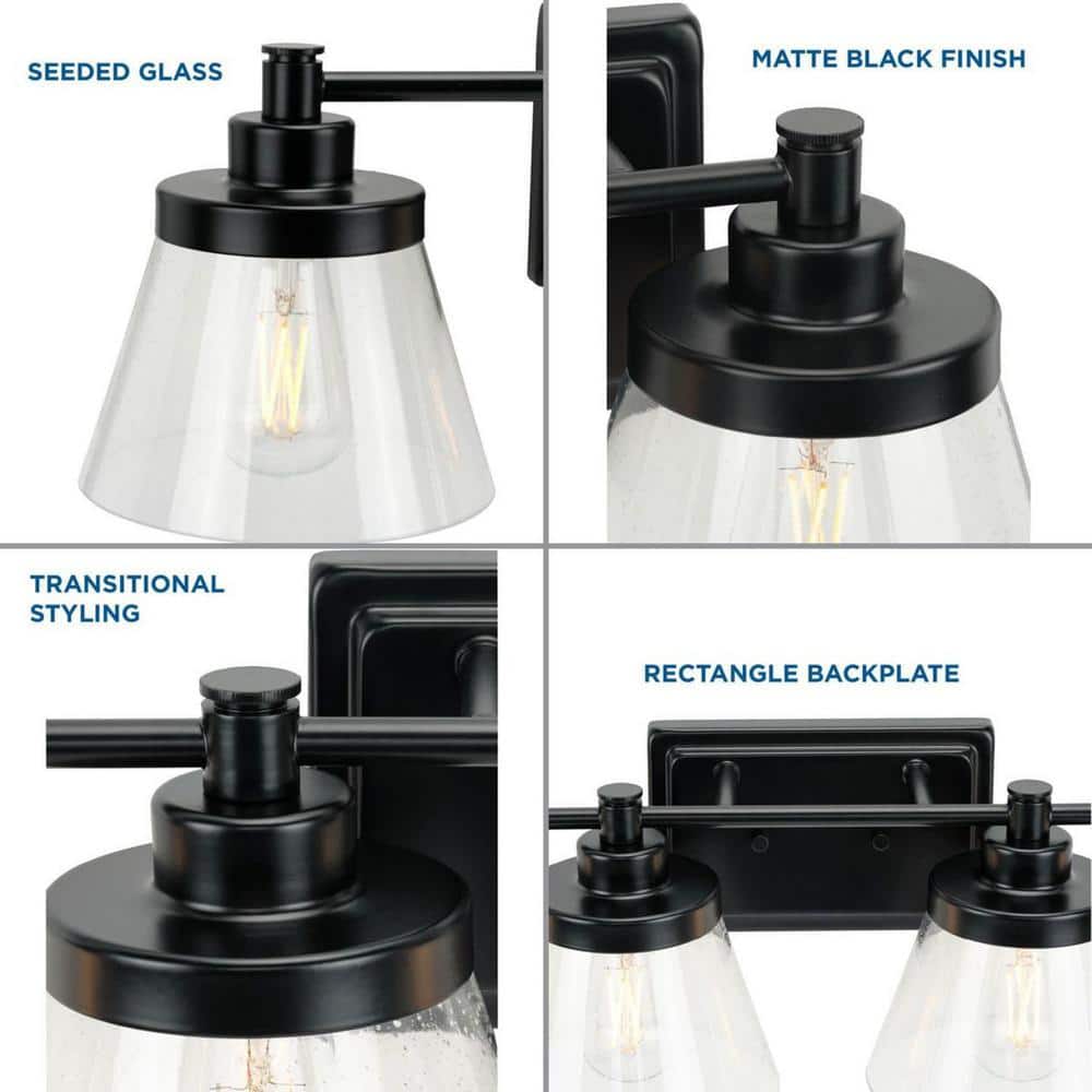 Matte Black 4-Light Bath Vanity with Clear Seeded Glass Shades