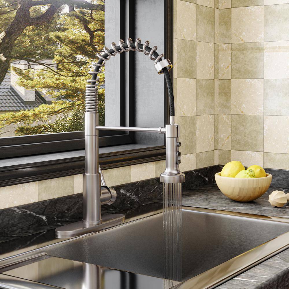 Brushed Nickel Single Handle Pull Down Kitchen Faucet with Spray