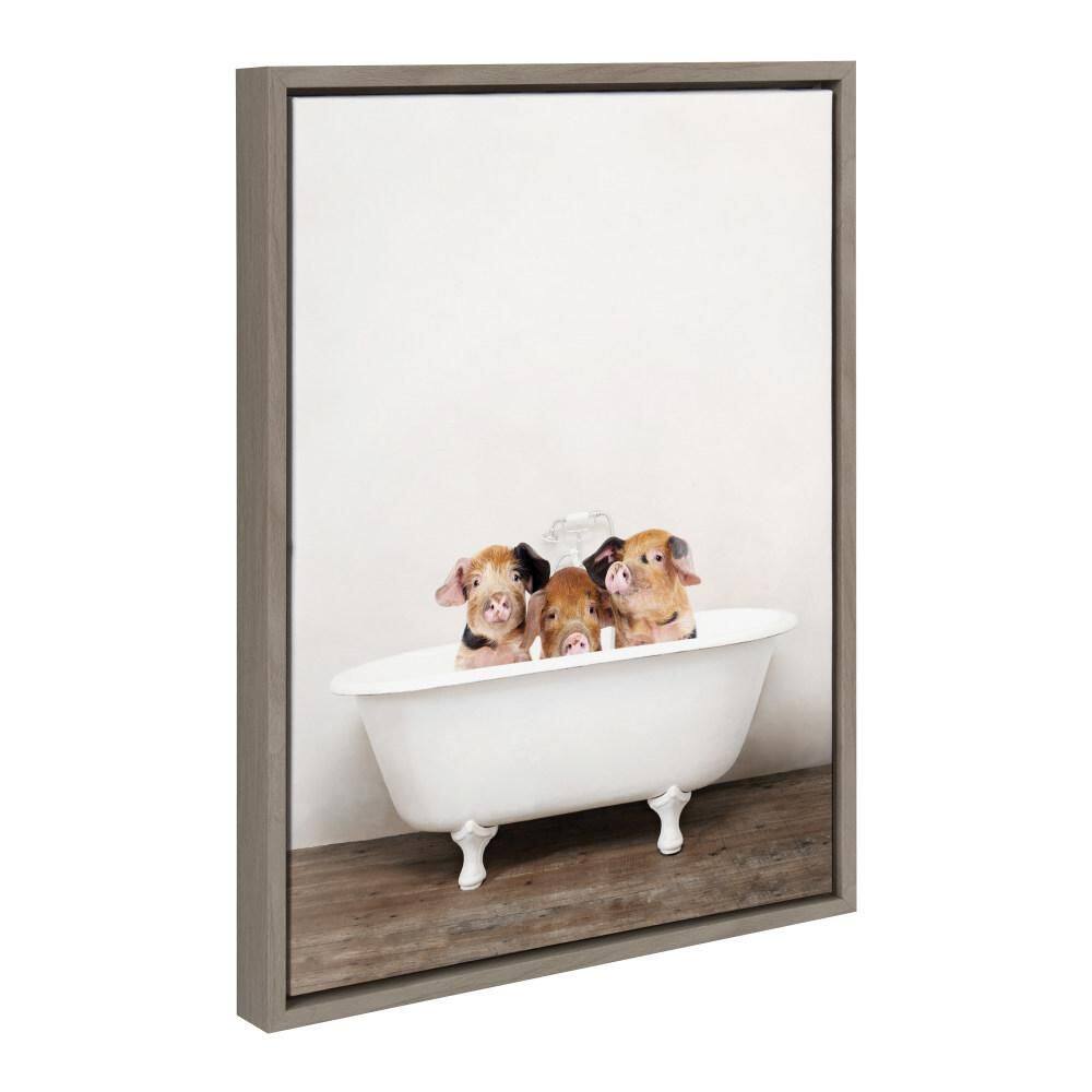 "Sylvie ""Three Little Pigs In Vintage Bathtub"" by Amy Peterson Art Studio Gray Framed Art Print 18 in. x 24 in." price history on PriceWatchPro