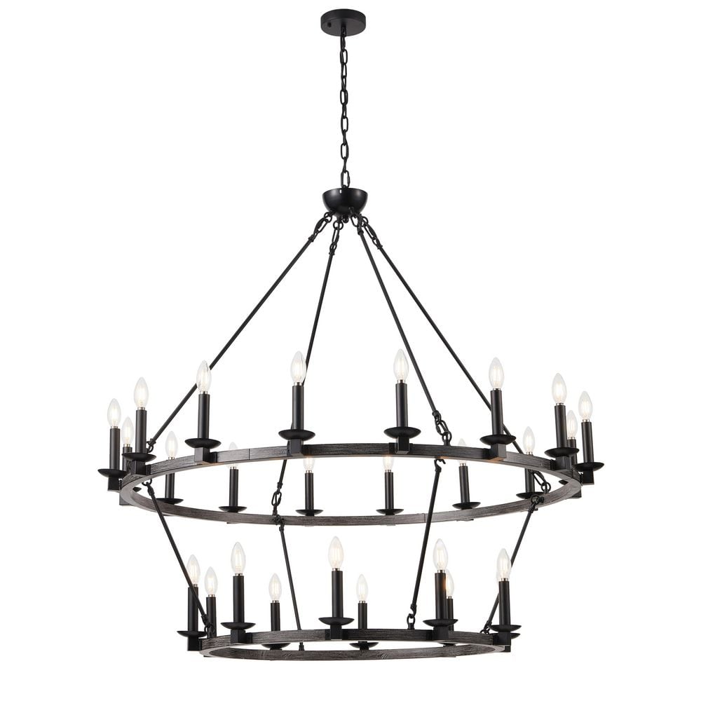 aiwen 26-Light Black Wagon Wheel Chandelier 2 Tier Large Farmhouse Round  Industrial Ceiling Hanging Light WS2-005C - The Home Depot