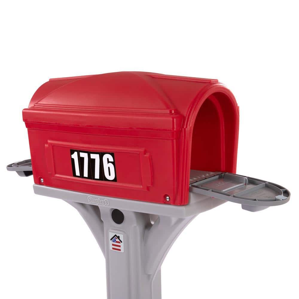 Classic Americana Red and Gray Plastic Pedestal Mailbox