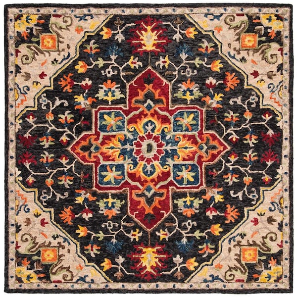 Aspen Charcoal/Cream Doormat 3 ft. x 3 ft. Border Square Area Rug