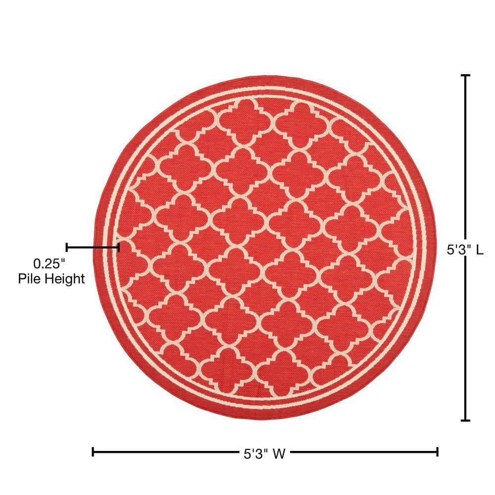 Courtyard CY6918 Power Loomed Indoor/Outdoor Area Rug - Red/Bone - 5'3" Round - Safavieh.