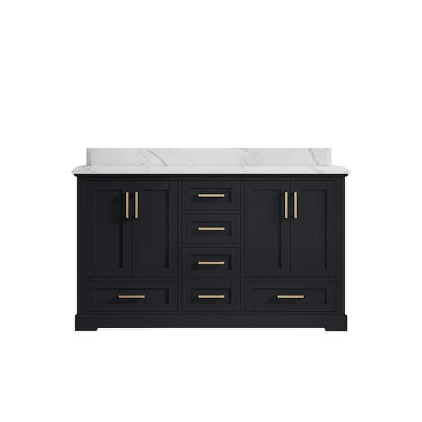 Willow Collections Boston 60 in. W x 22 in. D x 36 in. H Double Sink Bath Vanity in Wrought Iron with 1.5 in. Calacatta Laza qt. Top
