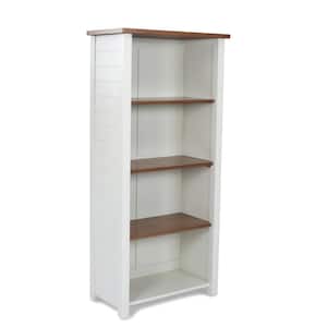 Portsmouth 64 in. White and Oak Wood 3-Shelve Bookcase