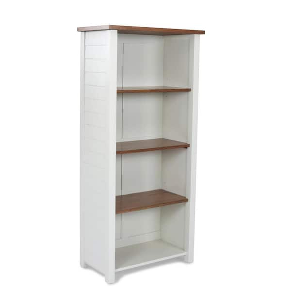 HOMESTYLES Portsmouth 64 in. White and Oak Wood 3-Shelve Bookcase