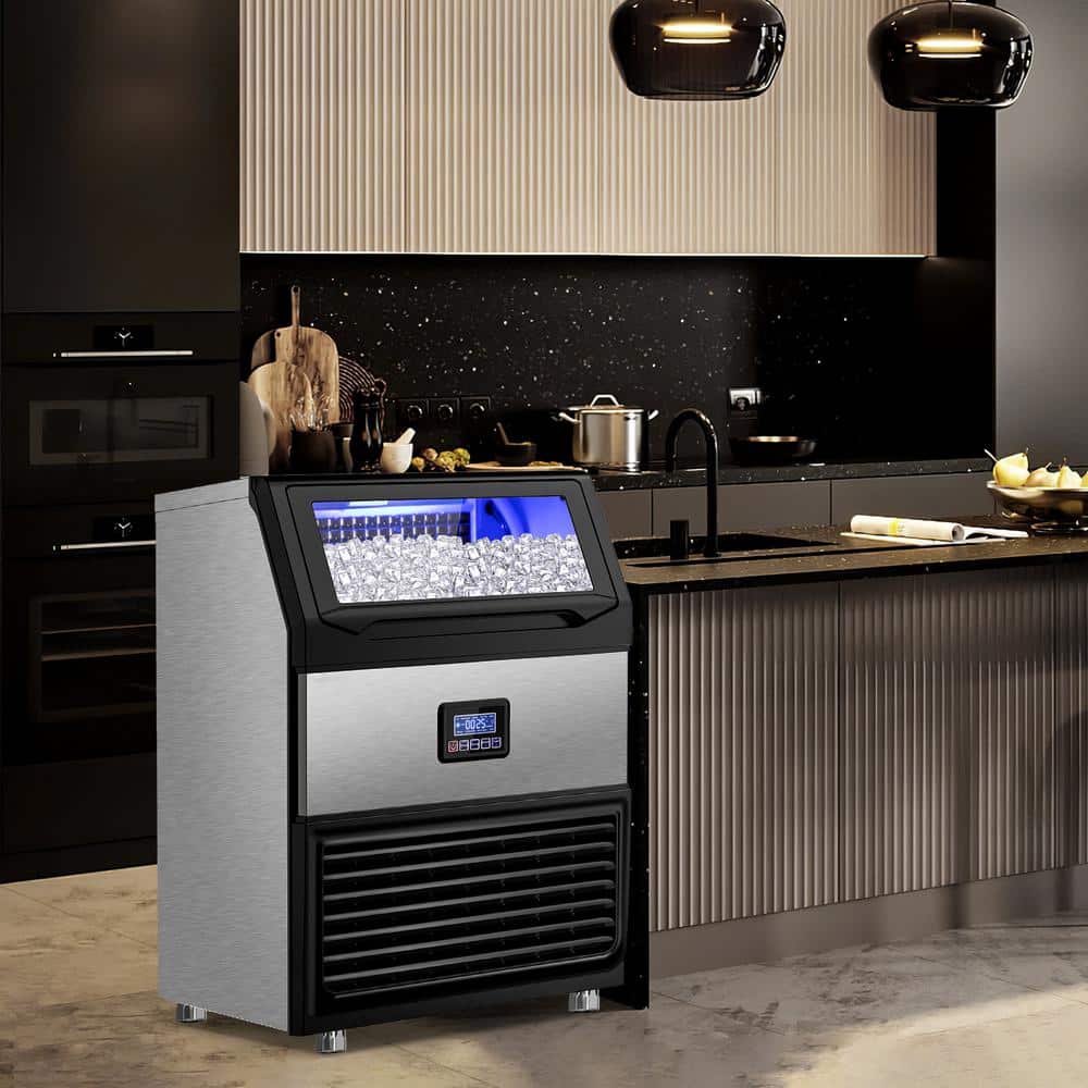 Stainless Steel Commercial Ice Maker with 77lb Storage