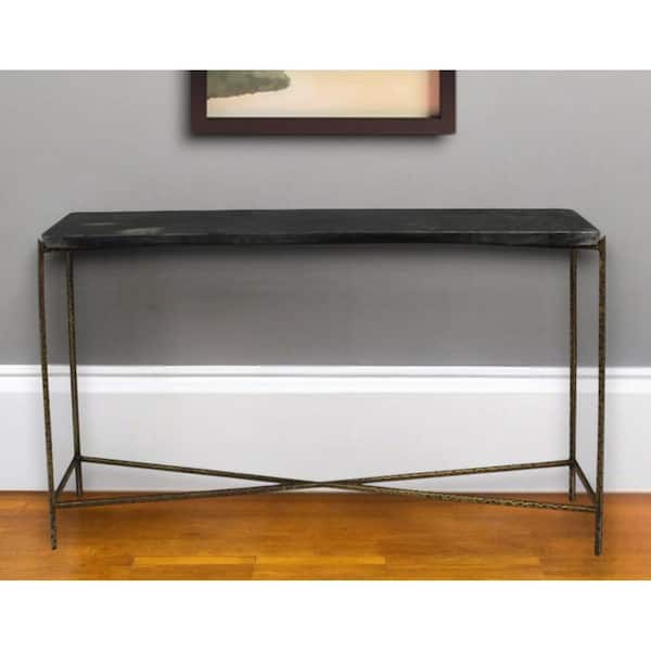 11 in. Black Rectangle Marble Console Table