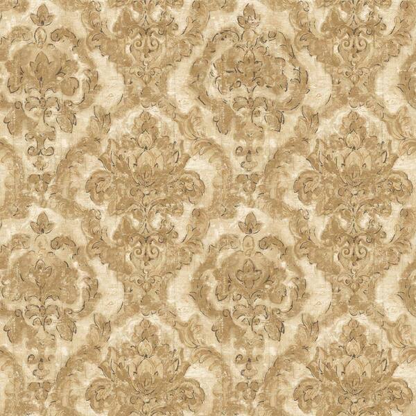 The Wallpaper Company 56 sq. ft. Brown and Beige Damask Tapestry Wallpaper