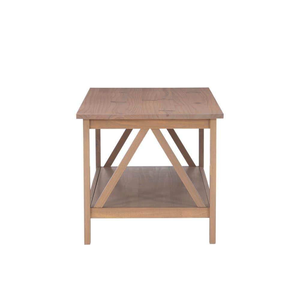 Rustic Driftwood Pine Wood Coffee Table with Storage Shelf