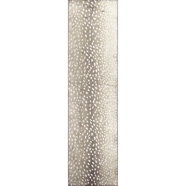 2 X 8 Beige Animal Print Runner Rug