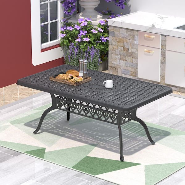 66.93 in. L x 37.40 in. W Black Rectangle Cast Aluminum Outdoor Dining Table