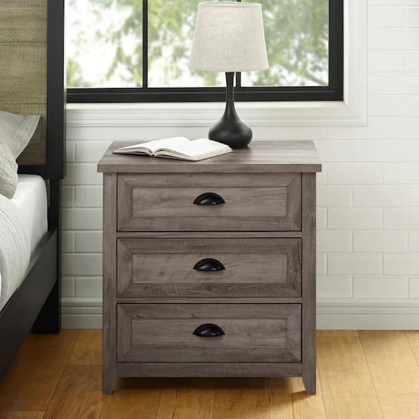 Welwick Designs 25 in. W 3-Drawer Grey Wash Wood Nightstand (26 in. H x 25 in. W x 18 in. D)