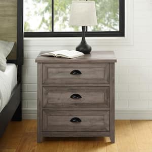 25 in. W 3-Drawer Grey Wash Wood Nightstand (26 in. H x 25 in. W x 18 in. D)