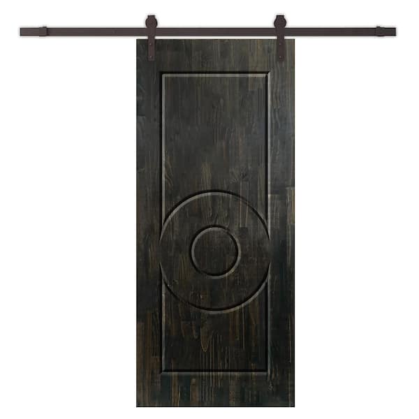 CALHOME 30 in. x 80 in. Charcoal Black Stained Pine Wood Modern Interior Sliding Barn Door with Hardware Kit