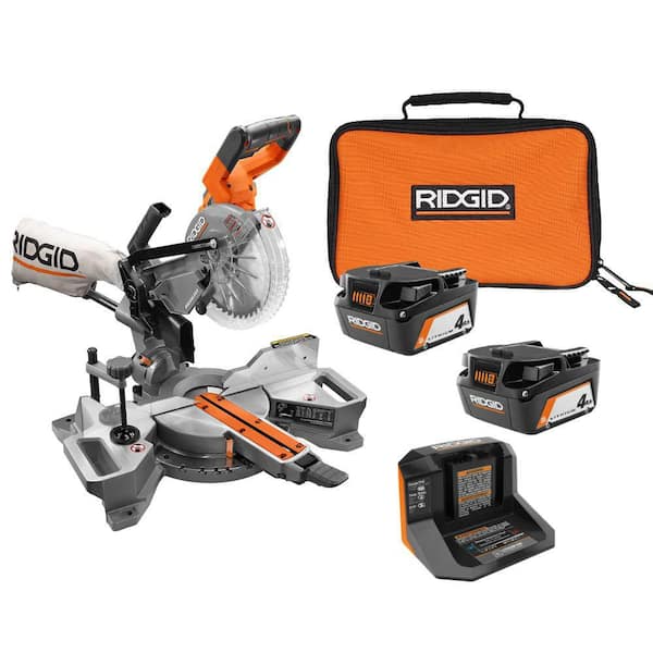 18V (2) 4.0 Ah Batteries and Charger Kit with 18V Brushless Cordless 7-1/4 in. Dual Bevel Sliding Miter Saw