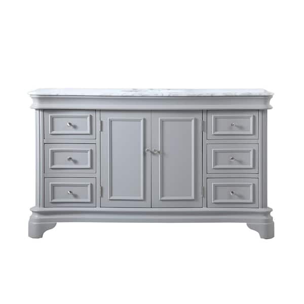 Unbranded Timeless Home 60 in. W x 21.5 in.D x 35 in.H Single Bath Vanity in Grey with Marble Vanity Top in White with White Basin