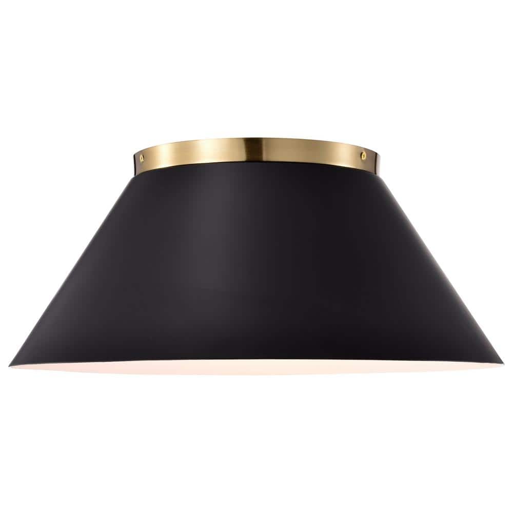 Dover 20" Black and Vintage Brass Glass Flush Mount Light