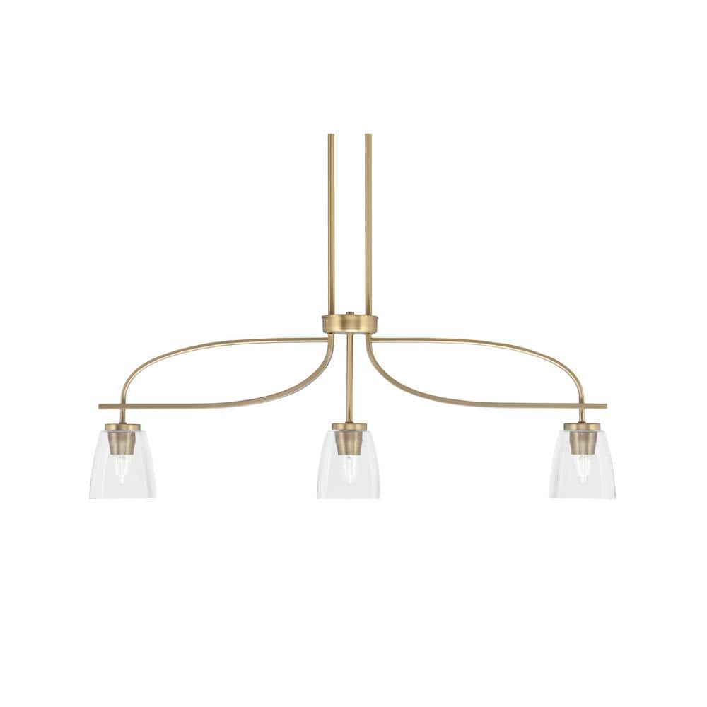Olympia 13 in. 3-Light Chandelier New Age Brass Square Clear Bubble Glass S