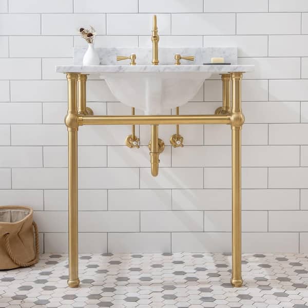 Water Creation Embassy 30 in. Brass Wash Stand with Satin Brass P 