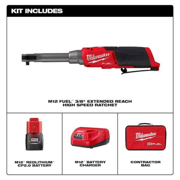 Milwaukee Tool 2569-20 Milwaukee M12 FUEL 3/8 in. Extended Reach High-Speed  Ratchets