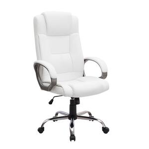 Faux Leather Adjustable Height Seat Executive Office Chair 25.9 H in . White with Non-Adjustable Arms