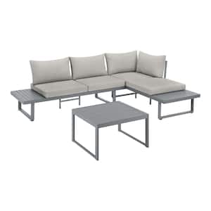 Creekfield 3-Piece Aluminum Outdoor Modular Sectional with Stone Gray Cushions