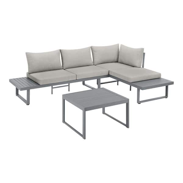 Creekfield 3-Piece Aluminum Outdoor Modular Sectional with CushionGuard Stone Gray Cushions
