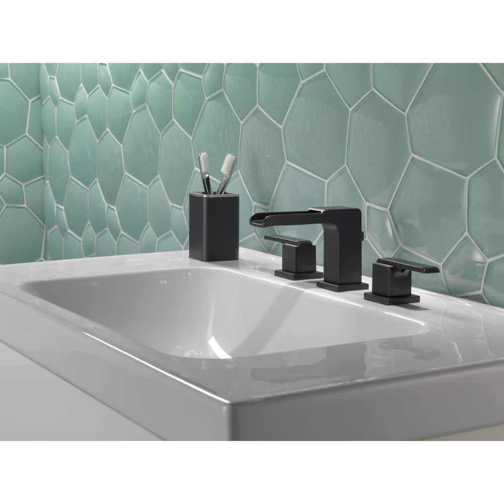 Matte Black Modern Widespread Bathroom Faucet with Drain Assembly