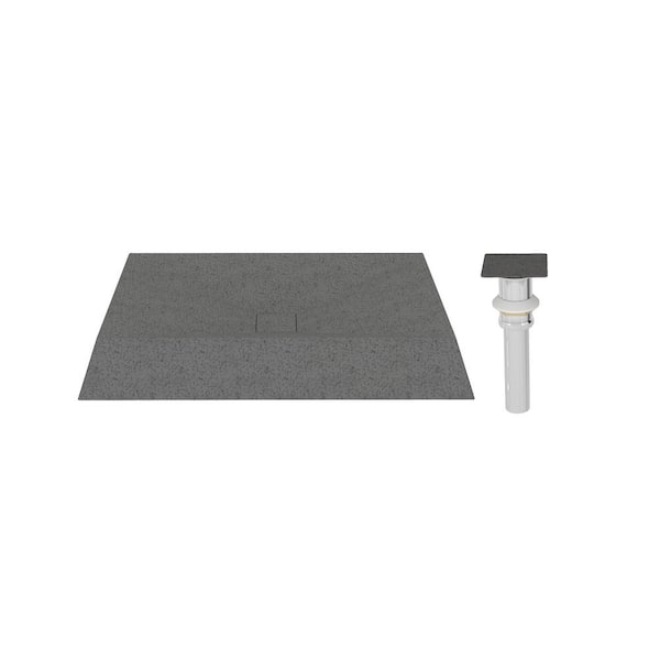 Dimakai 27.56 in. L x 18.5 in. W Vessel Concrete Bathroom Sink in Blue Gray with X Drainage Lines and Matching Drain