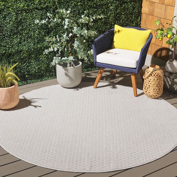 Stella Ivory 7 ft. x 7 ft. Solid High-Low Tile Indoor/Outdoor Round Area Rug