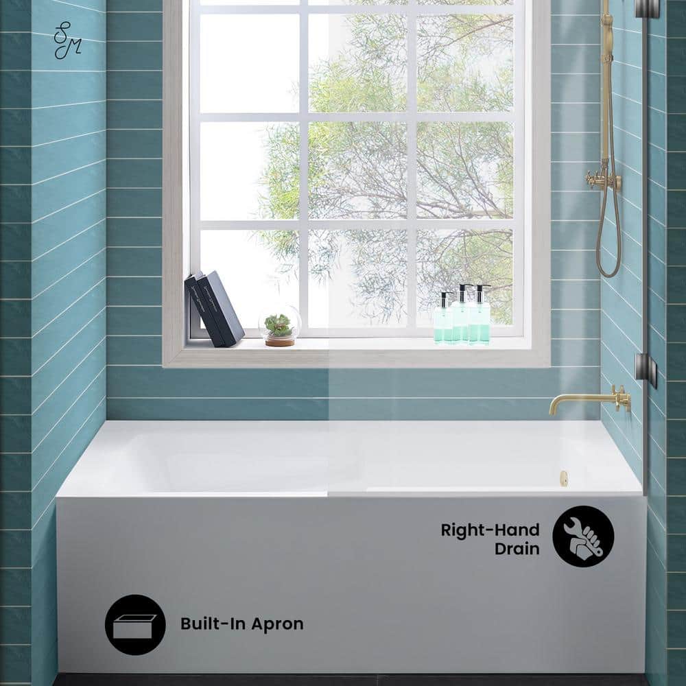 Ivy 60" x 30" White Acrylic Alcove Bathtub with Apron