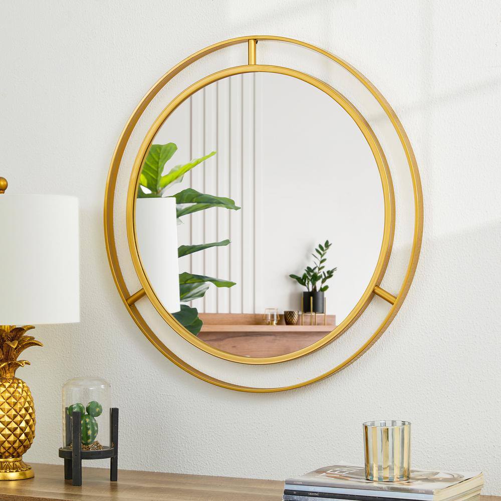 Deluxe Round Gold & Silver Iron Frame 24" Wall Mirror