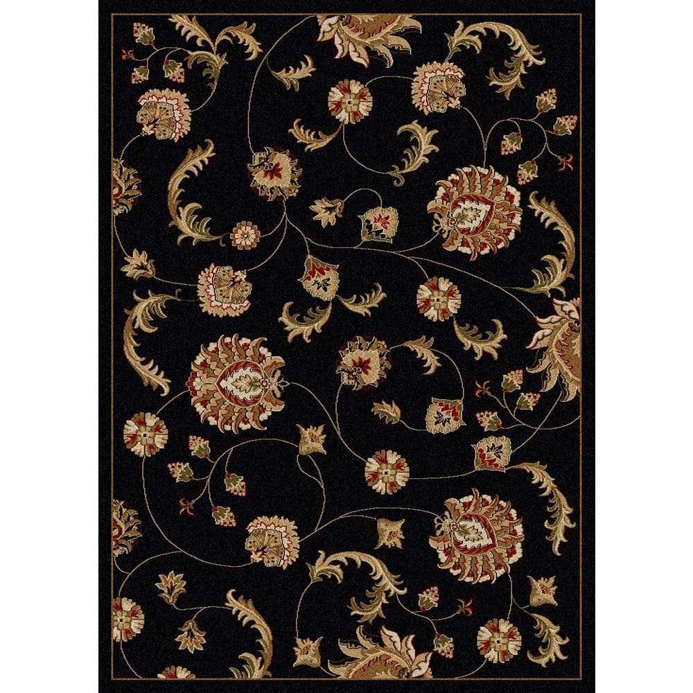 Como Black 5 ft. x 7 ft. Transitional Floral Scroll Area Rug