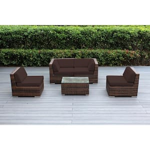 Ohana Mixed Brown 5-Piece Wicker Patio Seating Set with Supercrylic Brown Cushions
