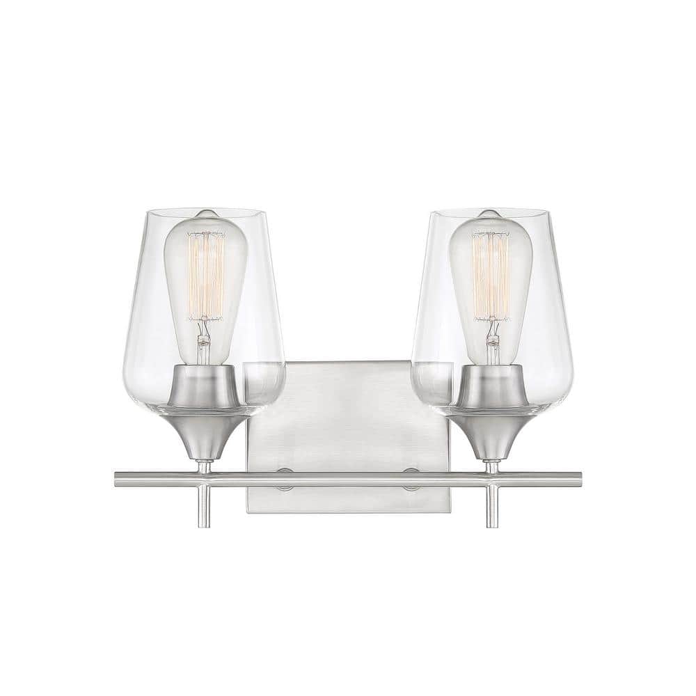 Satin Nickel 2-Light Vanity Fixture with Clear Glass Shades