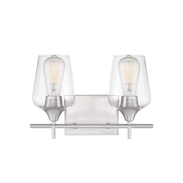 Savoy House Octave 13.75 in. W x 9 in. H 2-Light Satin Nickel Bathroom Vanity Light with Clear Glass Shades