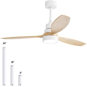 52 in. Indoor/Outdoor Wood White Ceiling Fan with Light and 6 Speed Remote Control