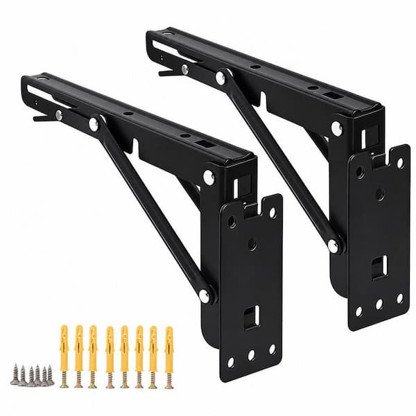 2-Pack 10 in. Heavy Duty Folding Shelf Brackets, DIY L Detachable Folding Bracket for Workbench Folding Table Hinge