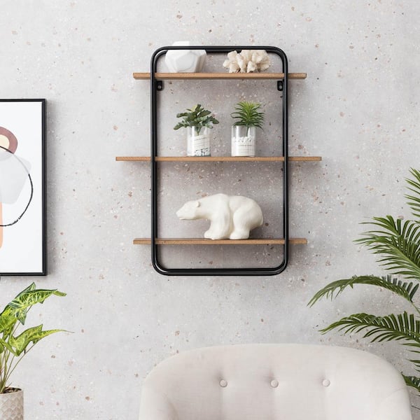 Grayson Lane Brown with Hooks Metal Floating Shelf 8.5-in L x 5-in D (3  Decorative Shelves) in the Wall Mounted Shelving department at