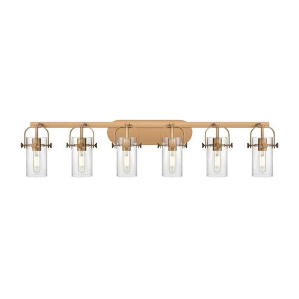 Pilaster II Cylinder 43.88 in. 6-Light Brushed Brass Vanity Light with Glass Shade